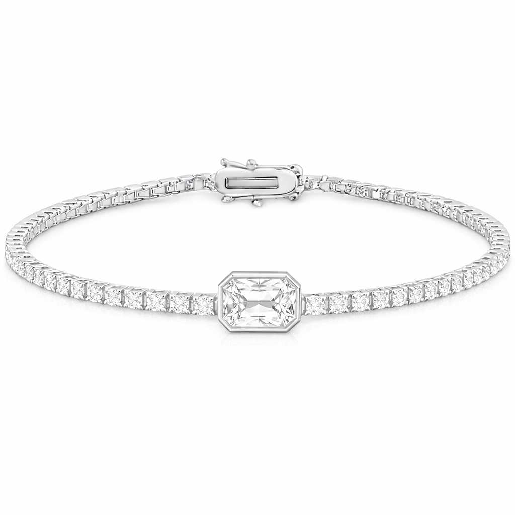 Tennis Bracelet with Bezel Emerald-Cut Centre Stone