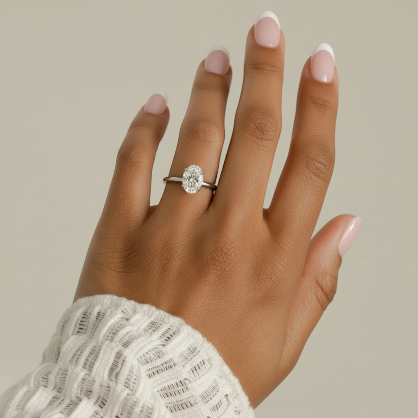 2.24ct Oval Solitaire Engagement Ring, Double Four Claw with Hidden Halo