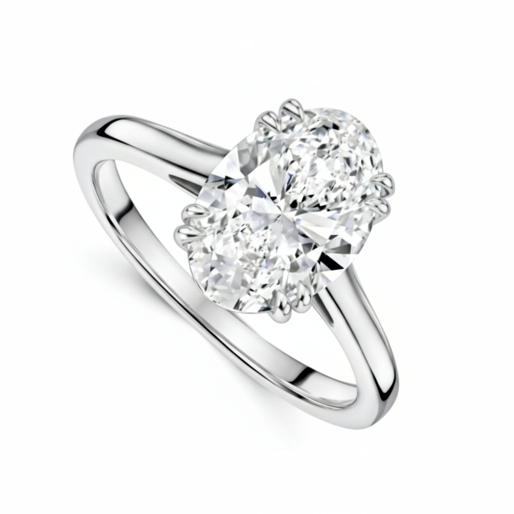 2.24ct Oval Solitaire Engagement Ring, Double Four Claw with Hidden Halo
