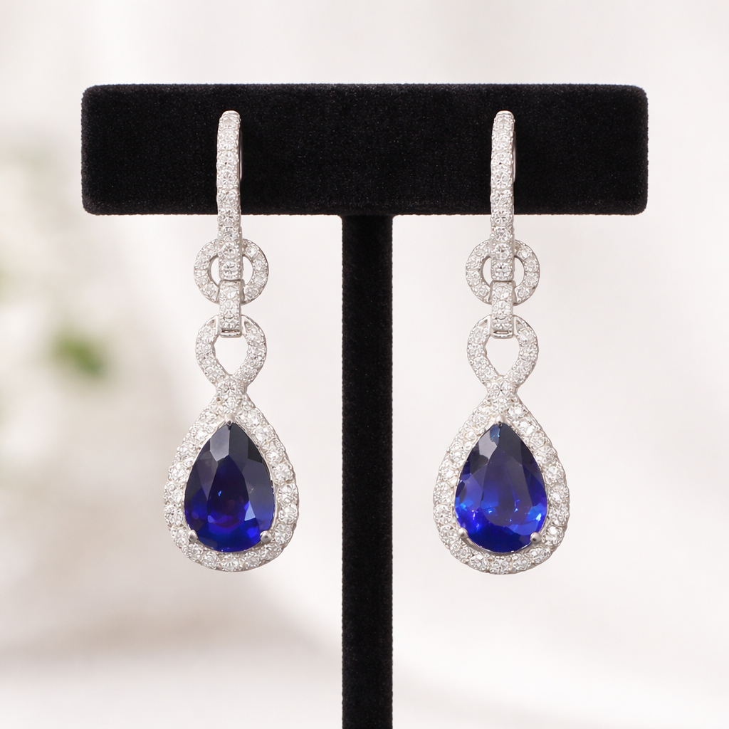Pear-Cut Blue Sapphire Drop Earrings