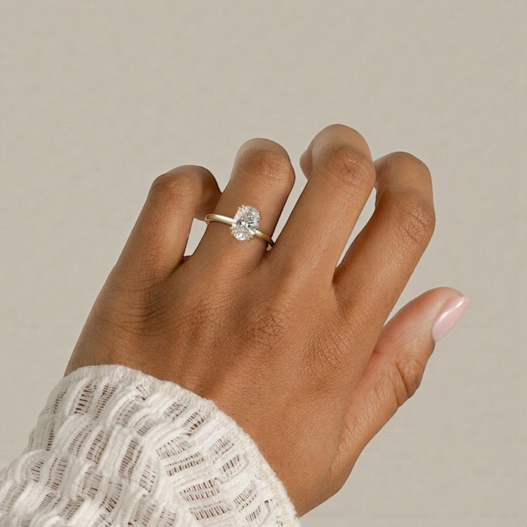 2.24ct Oval Solitaire Engagement Ring, Double Four Claw with Hidden Halo